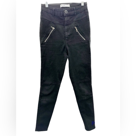 Zara Denim - Zara Basic Z1975 🌟Moto Skinny Ankle Jeans Women's 6 Mid Rise Stretch Denim Black